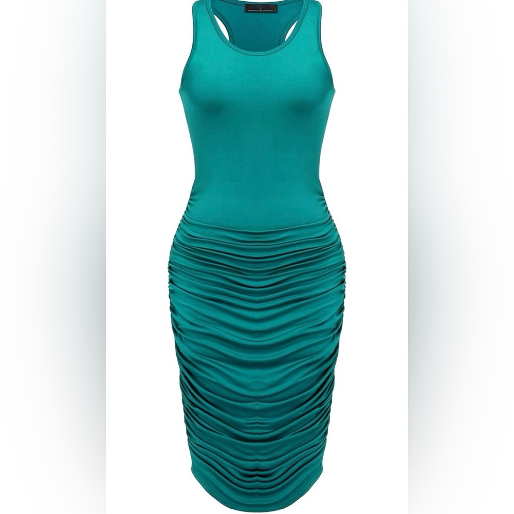 Green midi ruched bodycon dress